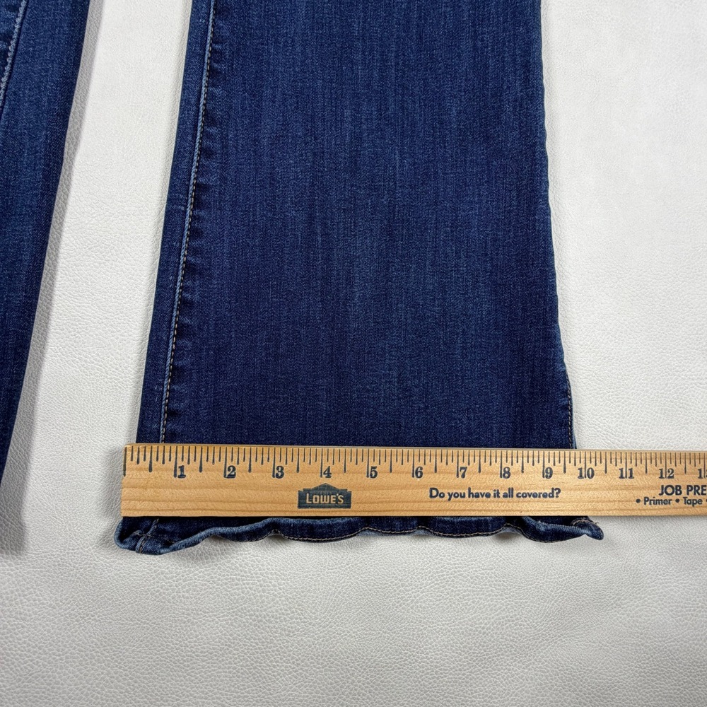 American Eagle Super Hi-Rise Flare Jeans Dark Wash Scalloped Hem Size 10 Regular - Picture 7 of 14